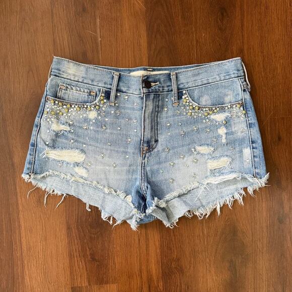 Abercrombie & Fitch Y2K Rhinestone Beaded Mini Shorts Festival Boho Sz 6/28 - Picture 1 of 5